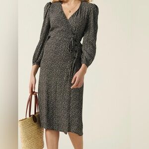 Rouje size 42 Elegant Black Floral Wrap Dress, like new